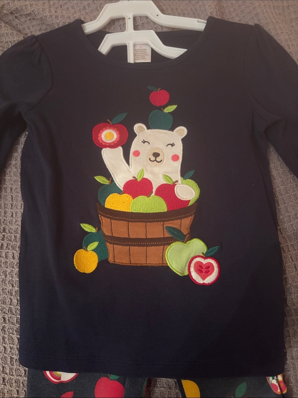 Gymboree Navy Shirt and Pant Set with Bear & Apple Print - Picture 2 of 5